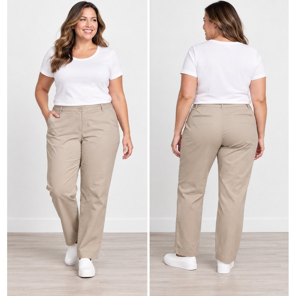 Lands End Chino Pants Womens 20W Khaki Excellent Straight Leg Cotton Blend